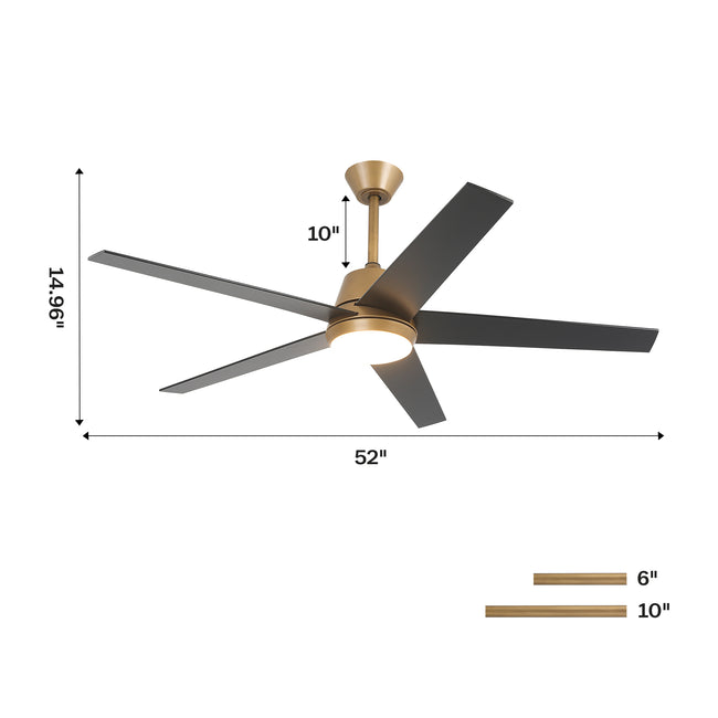Vaczon 52 Inch Otis Downrod Mount LED Ceiling Fan with APP & Remote Control