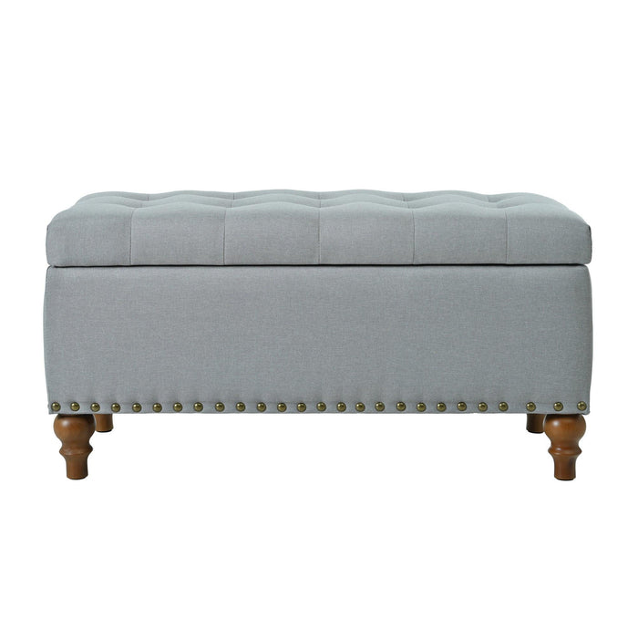 36" Ottoman Storage Bench with Recessed Support Hinge Top for Easy Opening,  Rivet Trim Around, Linen