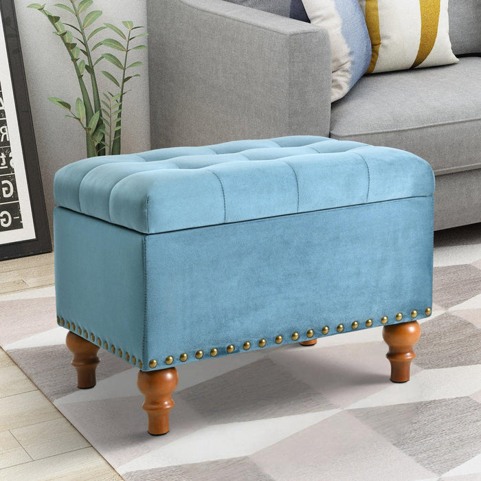 23" Square Velvet Upholstered Storage Ottoman with Hidden Hinge Lid, Rivet Trim & Easy-Open
