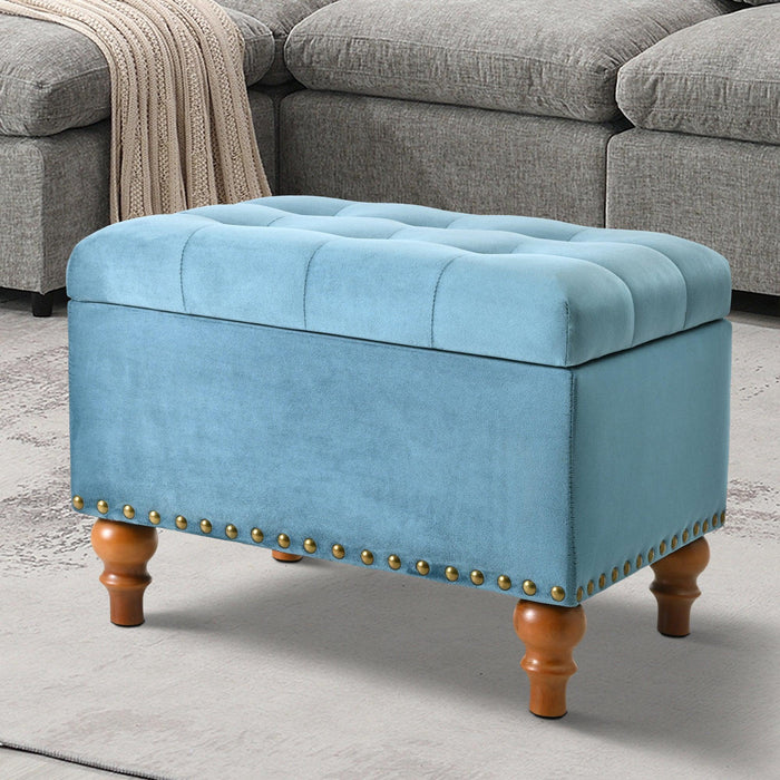 23" Square Velvet Upholstered Storage Ottoman with Hidden Hinge Lid, Rivet Trim & Easy-Open