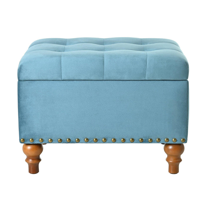 23" Square Velvet Upholstered Storage Ottoman with Hidden Hinge Lid, Rivet Trim & Easy-Open
