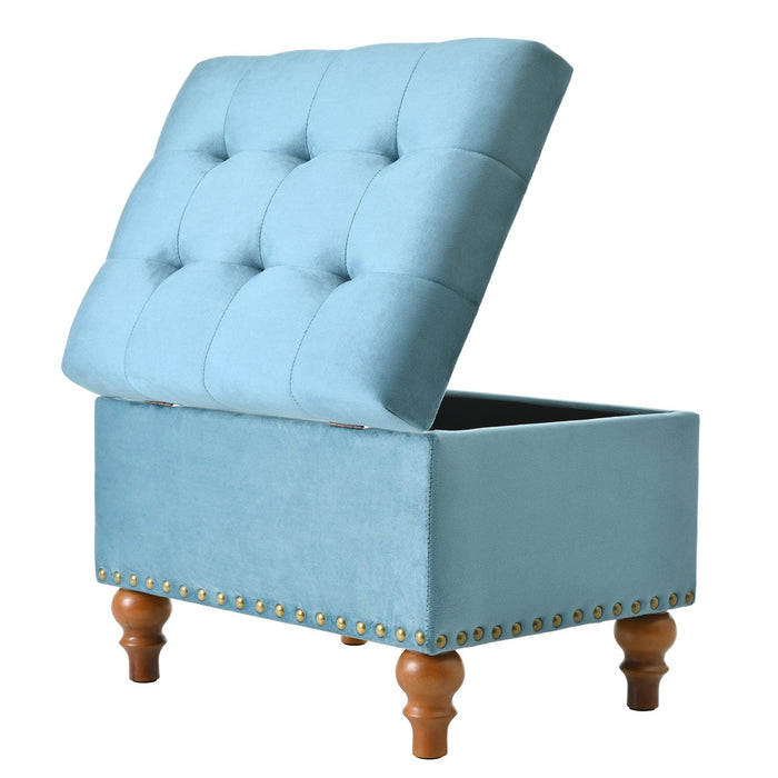 23" Square Velvet Upholstered Storage Ottoman with Hidden Hinge Lid, Rivet Trim & Easy-Open