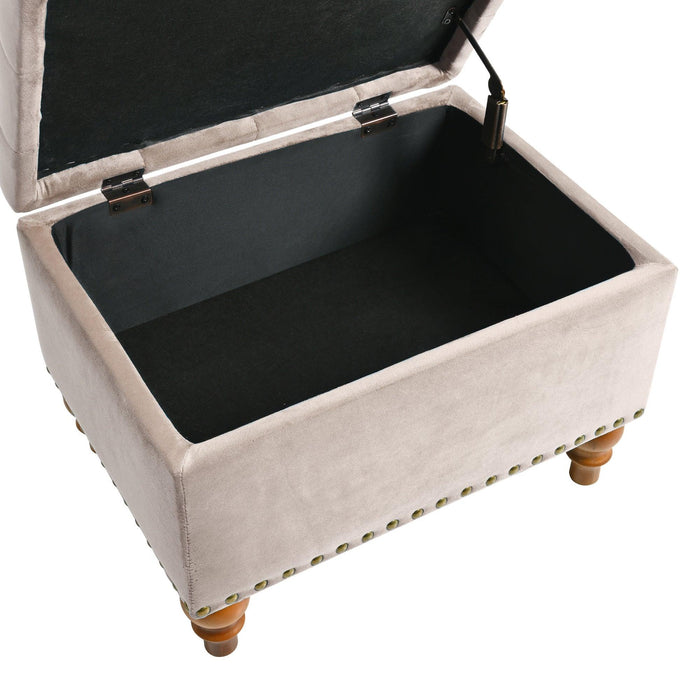 23" Square Velvet Upholstered Storage Ottoman with Hidden Hinge Lid, Rivet Trim & Easy-Open