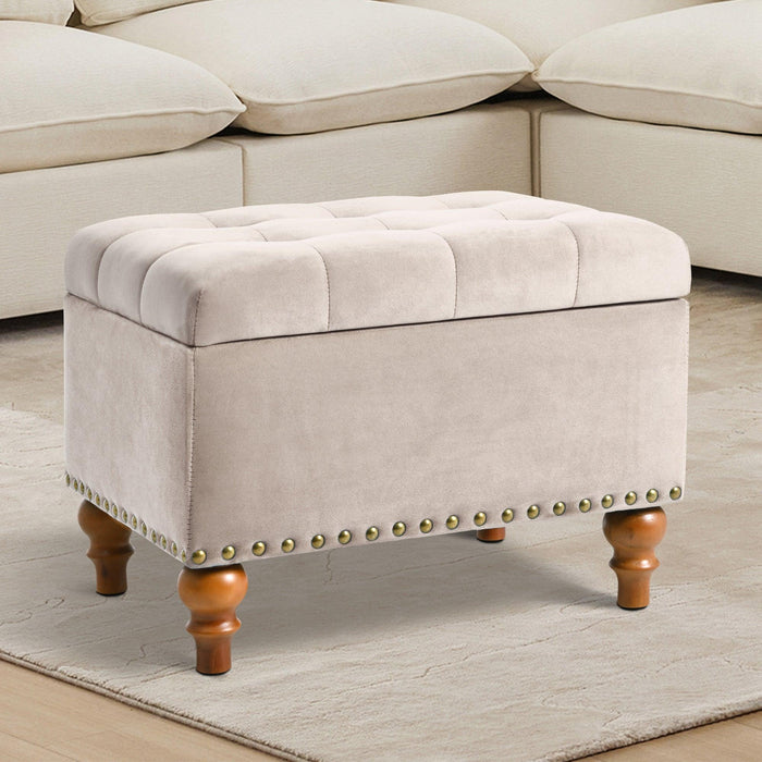23" Square Velvet Upholstered Storage Ottoman with Hidden Hinge Lid, Rivet Trim & Easy-Open