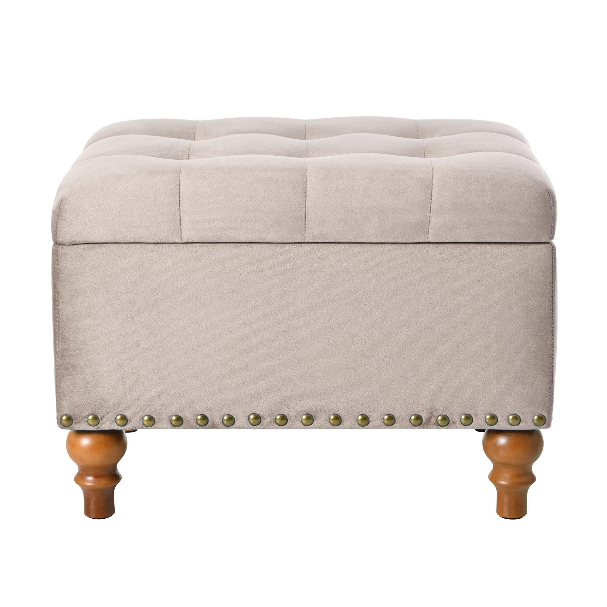 23" Square Velvet Upholstered Storage Ottoman