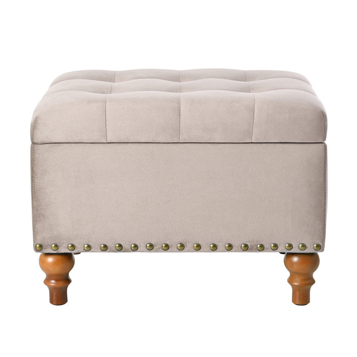23" Square Velvet Upholstered Storage Ottoman with Hidden Hinge Lid, Rivet Trim & Easy-Open