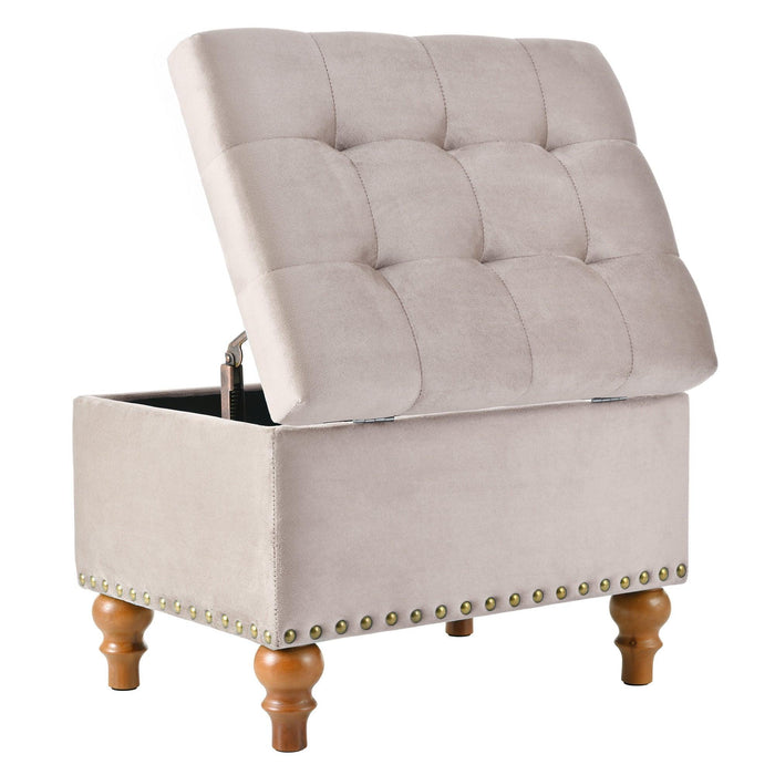 23" Square Velvet Upholstered Storage Ottoman with Hidden Hinge Lid, Rivet Trim & Easy-Open