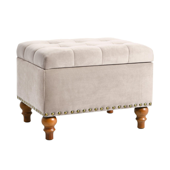 23" Square Velvet Upholstered Storage Ottoman with Hidden Hinge Lid, Rivet Trim & Easy-Open