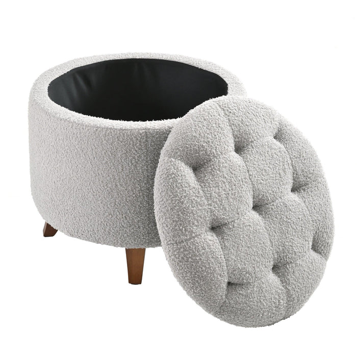 Otomana redonda de 50 cm con tapa y compartimentos de almacenamiento de felpa: reposapiés suave y acogedor para decorar la sala de estar y el dormitorio.
