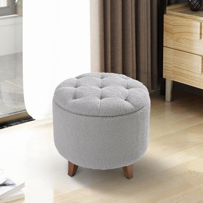 Otomana redonda de 50 cm con tapa y compartimentos de almacenamiento de felpa: reposapiés suave y acogedor para decorar la sala de estar y el dormitorio.