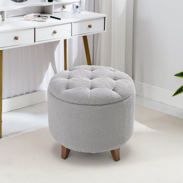Otomana redonda de 50 cm con tapa y compartimentos de almacenamiento de felpa: reposapiés suave y acogedor para decorar la sala de estar y el dormitorio.