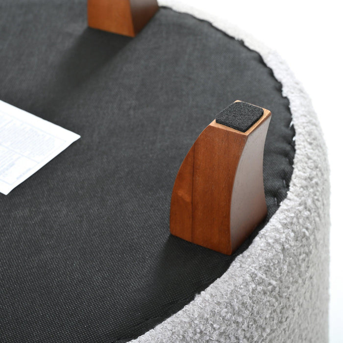 Otomana redonda de 50 cm con tapa y compartimentos de almacenamiento de felpa: reposapiés suave y acogedor para decorar la sala de estar y el dormitorio.
