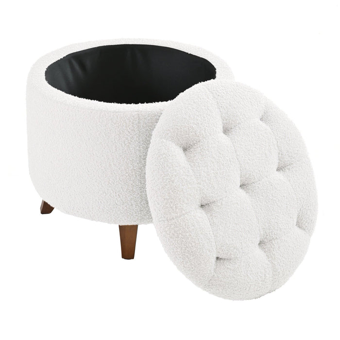 Otomana redonda de 50 cm con tapa y compartimentos de almacenamiento de felpa: reposapiés suave y acogedor para decorar la sala de estar y el dormitorio.