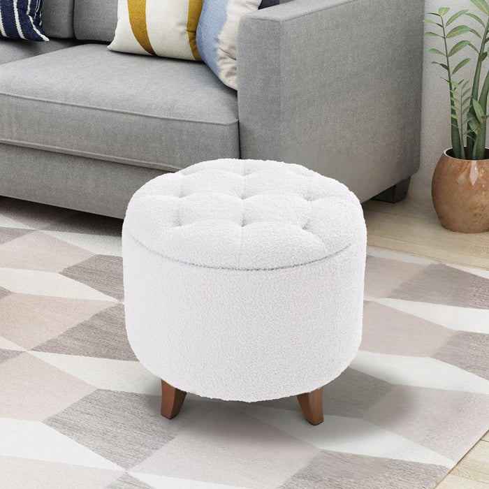 Otomana redonda de 50 cm con tapa y compartimentos de almacenamiento de felpa: reposapiés suave y acogedor para decorar la sala de estar y el dormitorio.