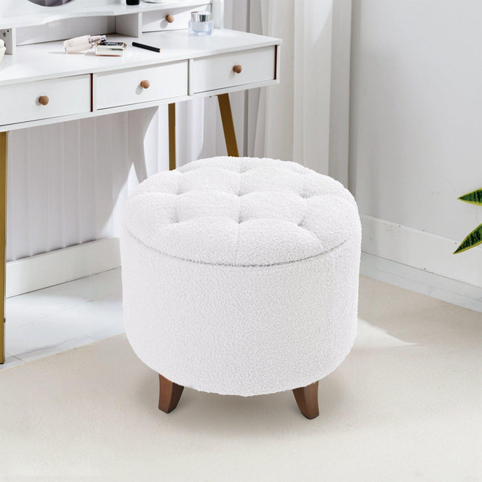 Otomana redonda de 50 cm con tapa y compartimentos de almacenamiento de felpa: reposapiés suave y acogedor para decorar la sala de estar y el dormitorio.