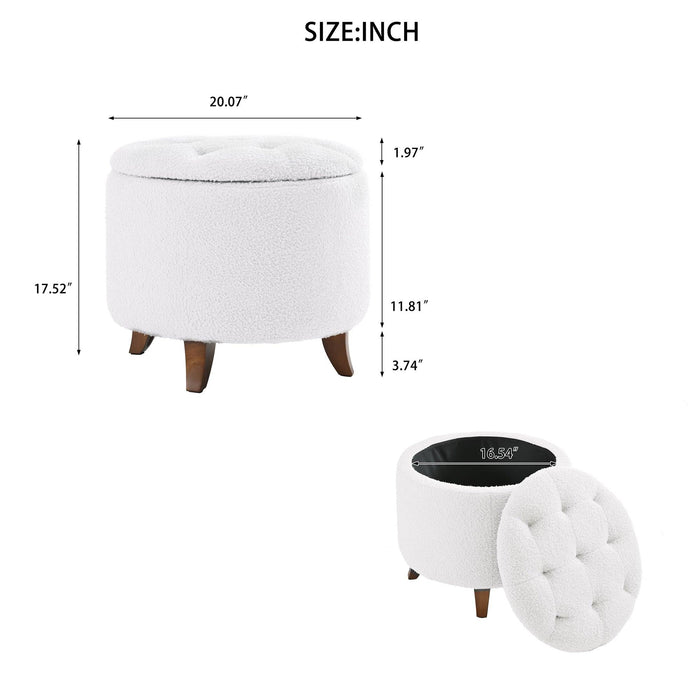 Otomana redonda de 50 cm con tapa y compartimentos de almacenamiento de felpa: reposapiés suave y acogedor para decorar la sala de estar y el dormitorio.