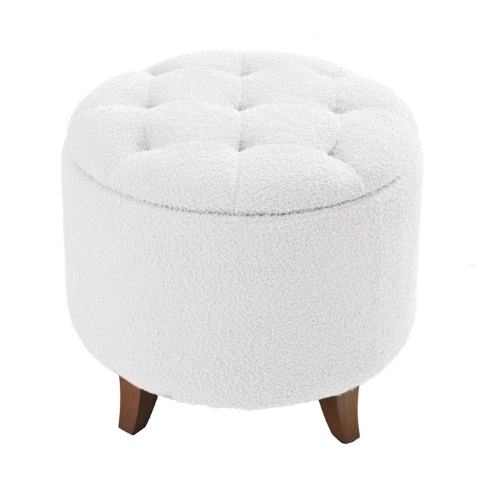 Otomana redonda de 50 cm con tapa y compartimentos de almacenamiento de felpa: reposapiés suave y acogedor para decorar la sala de estar y el dormitorio.