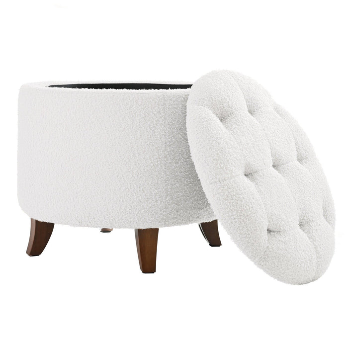 Otomana redonda de 50 cm con tapa y compartimentos de almacenamiento de felpa: reposapiés suave y acogedor para decorar la sala de estar y el dormitorio.