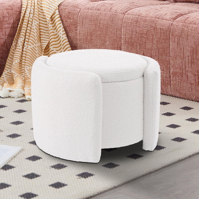 24” Round Plush Teddy Fleece Ottoman Footstool – Soft Cushioned Storage Seat for Living Room & Bedroom, No Assembly Required