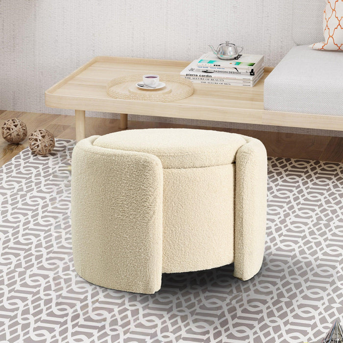 24” Round Plush Teddy Fleece Ottoman Footstool – Soft Cushioned Storage Seat for Living Room & Bedroom, No Assembly Required