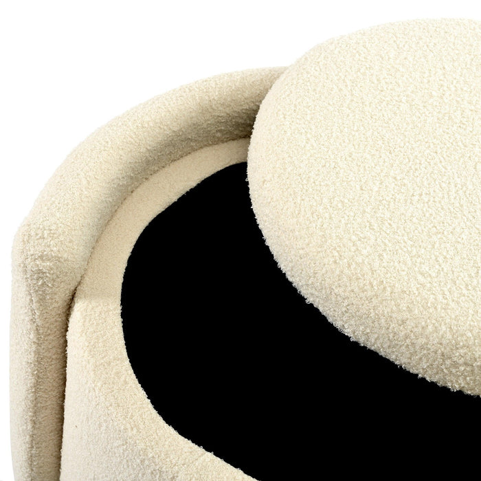 24” Round Plush Teddy Fleece Ottoman Footstool – Soft Cushioned Storage Seat for Living Room & Bedroom, No Assembly Required