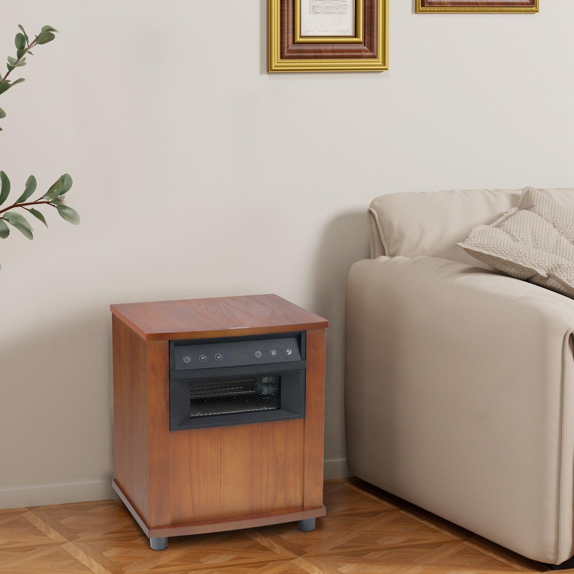 Brown Digital LED Display Electric Infrared Wooden Large Room Space Heater with Timer