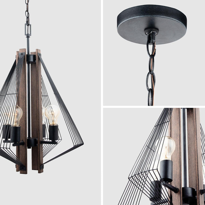 Lámpara colgante Zenith de 4 luces regulable en negro y madera