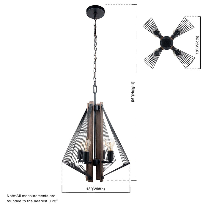 Lámpara colgante Zenith de 4 luces regulable en negro y madera