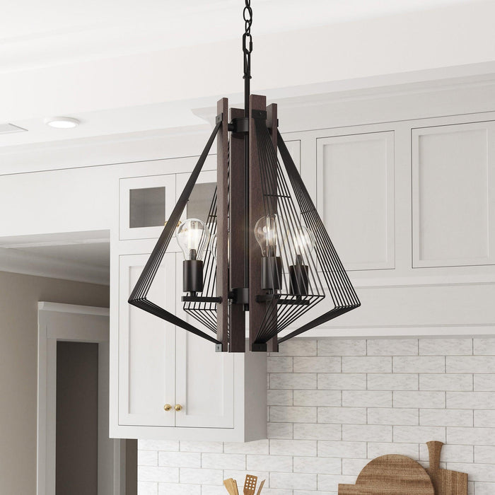 Lámpara colgante Zenith de 4 luces regulable en negro y madera