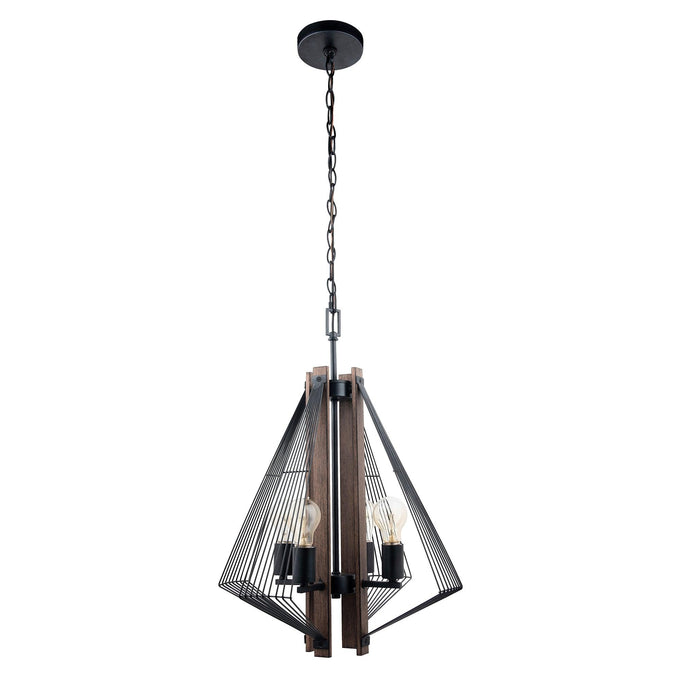 Lámpara colgante Zenith de 4 luces regulable en negro y madera