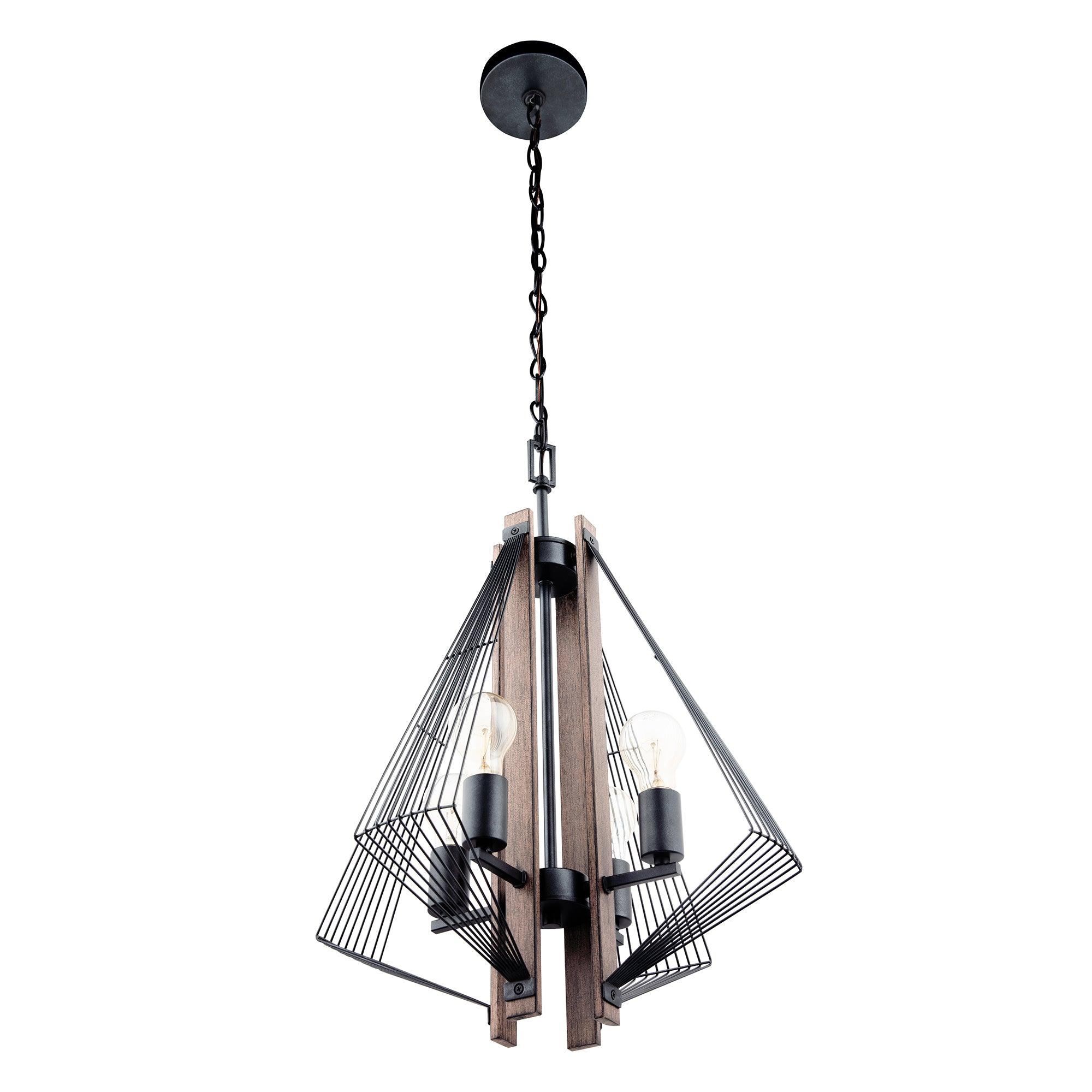 Lámpara colgante Zenith de 4 luces regulable en negro y madera
