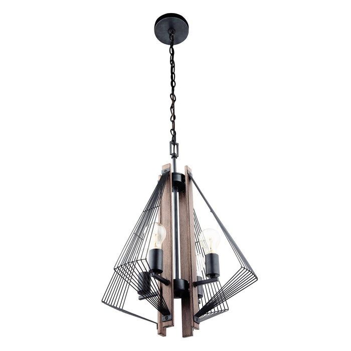 Lámpara colgante Zenith de 4 luces regulable en negro y madera