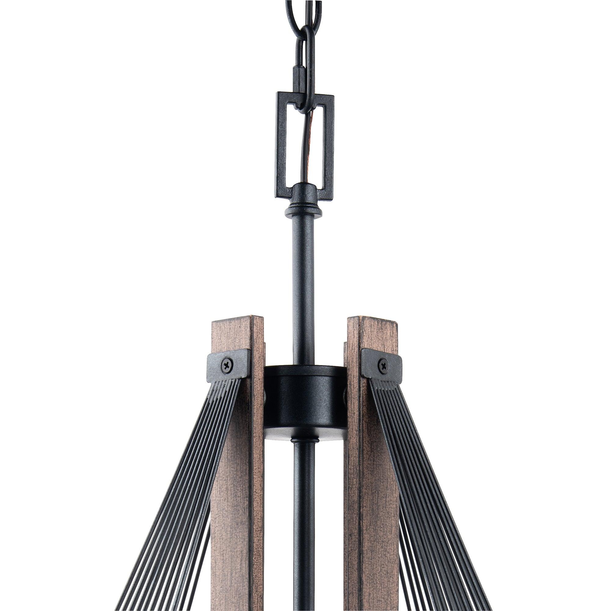 Lámpara colgante Zenith de 4 luces regulable en negro y madera