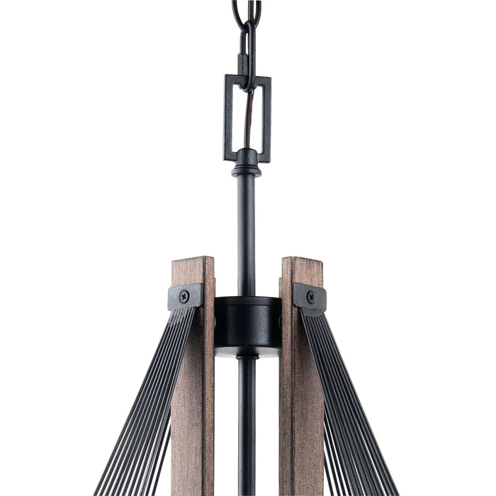 Lámpara colgante Zenith de 4 luces regulable en negro y madera