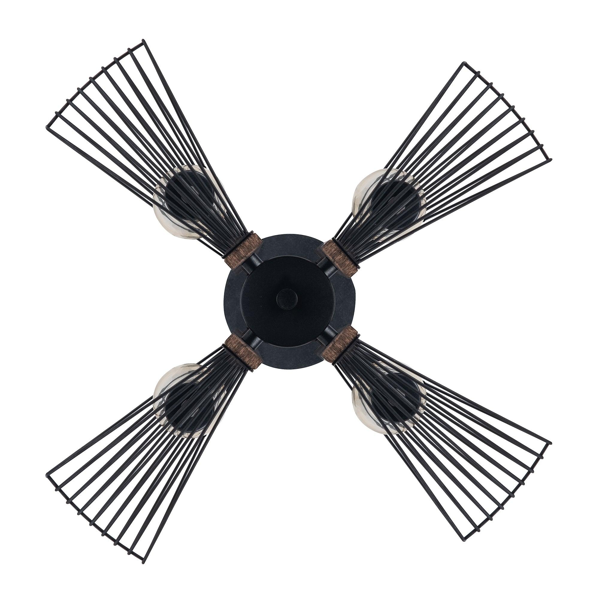 Lámpara colgante Zenith de 4 luces regulable en negro y madera
