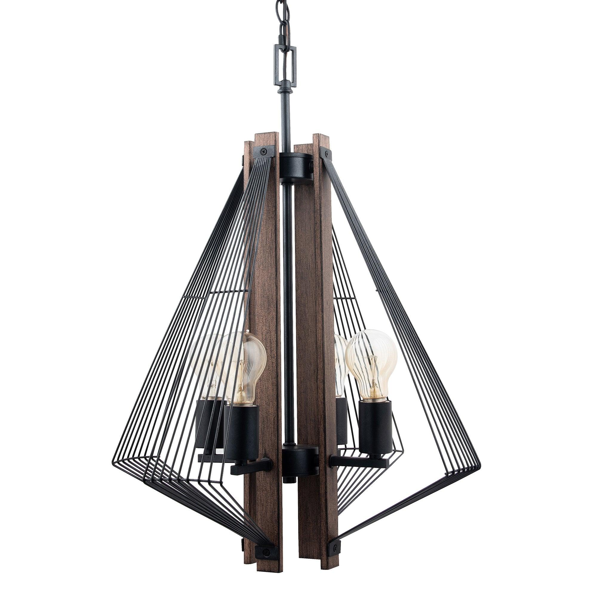 Lámpara colgante Zenith de 4 luces regulable en negro y madera