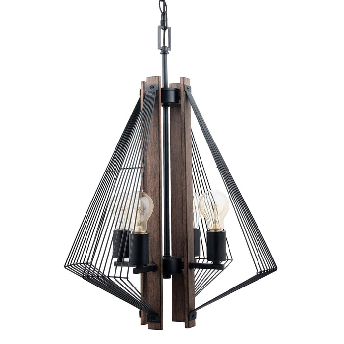 Lámpara colgante Zenith de 4 luces regulable en negro y madera