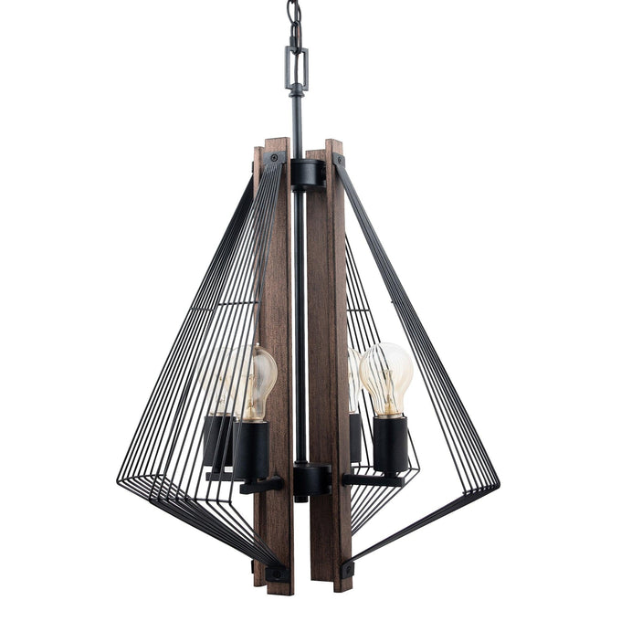 Lámpara colgante Zenith de 4 luces regulable en negro y madera