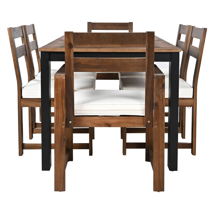 7-Piece Outdoor Patio Table and Chairs Set, Wood Dining Table Set for 6 with Umbrella Hole, 2 Armchairs & 4 Side Chairs for Garden, Backyard, Poolside