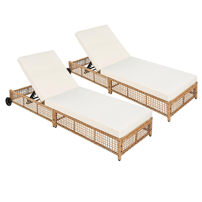 Sillón de exterior, tumbona de patio con respaldo de 5 posiciones, sillón de ratán con cojín y ruedas para piscina, patio y jardín.