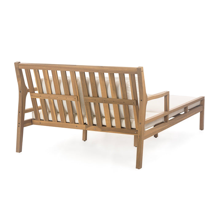 Cama de día para exterior, cama de día para patio con cuatro almohadas, cama de madera para exterior con reposabrazos curvos para piscina, patio y jardín.