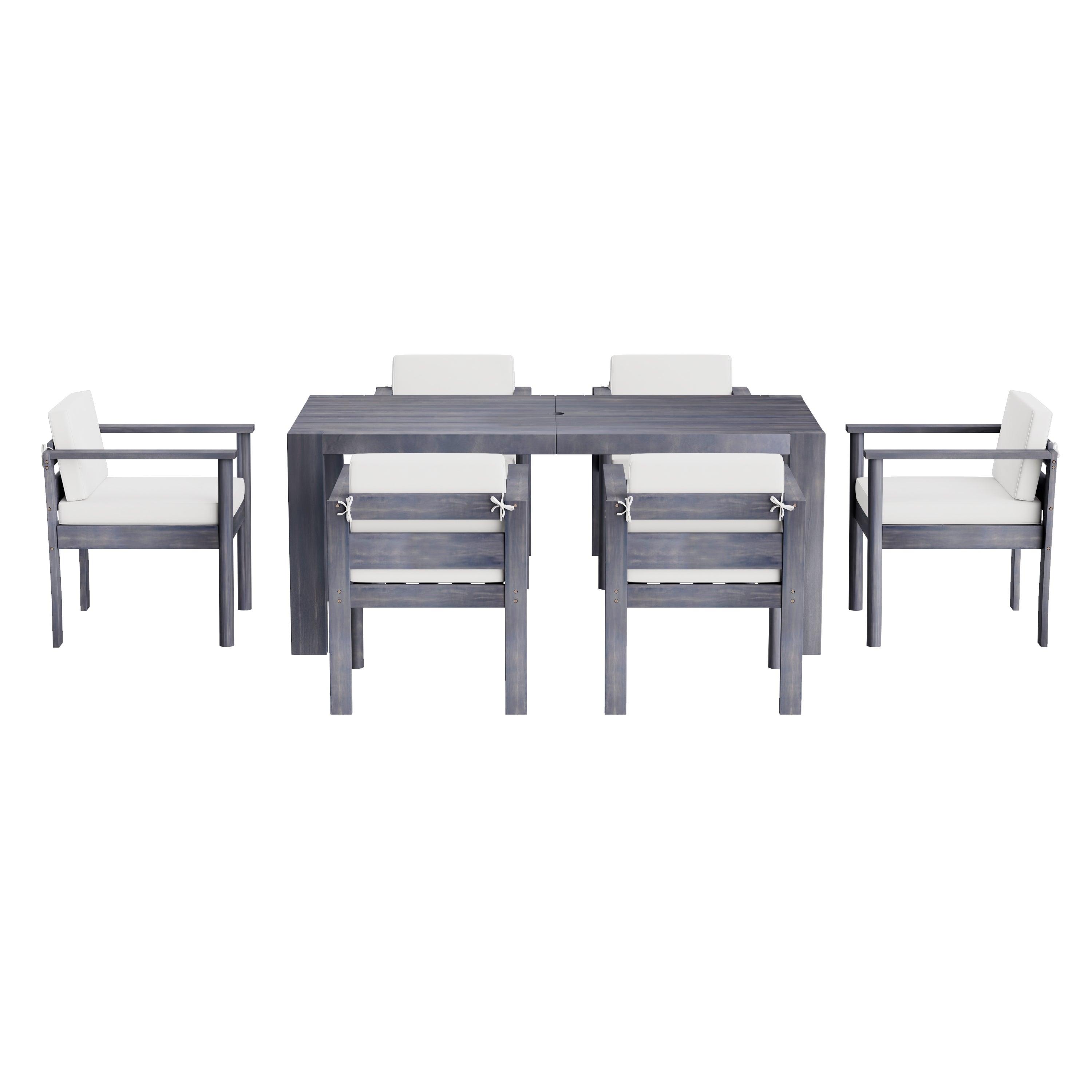 Juego de mesa y sillas de patio para exteriores de 7 piezas para 6 personas, con mesa rectangular de 183 cm y cojines extraíbles para patio, jardín y piscina.