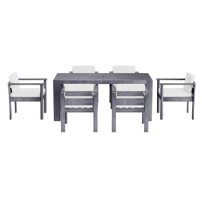 Outdoor 7-Piece Patio Table and Chairs Set for 6 with 72.8" Rectangle Table, Removable Cushions for Backyard, Garden, Poolside