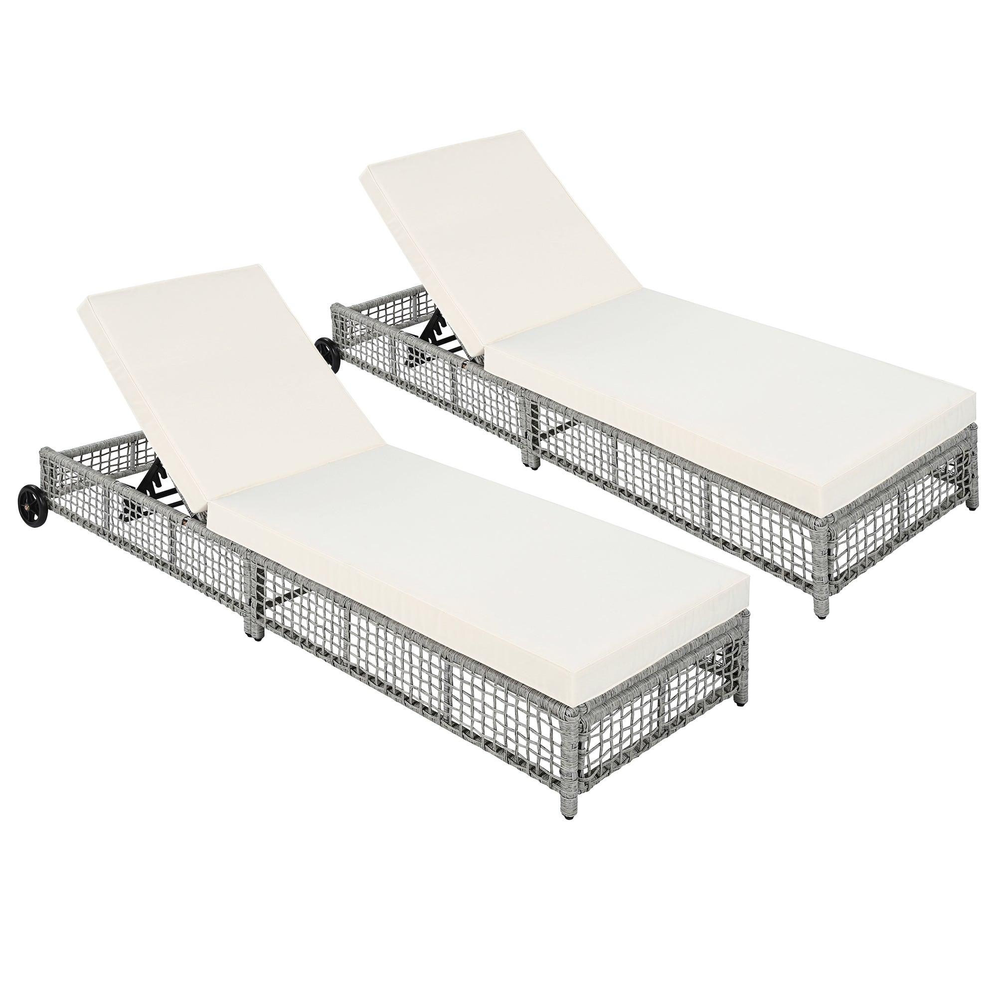 Sillón de exterior, tumbona de patio con respaldo de 5 posiciones, sillón de ratán con cojín y ruedas para piscina, patio y jardín.