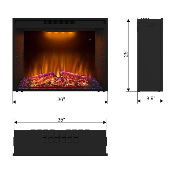 Black Electric Fireplace Heater Insert with Overheating Protection and Remote Control - ParrotUncle