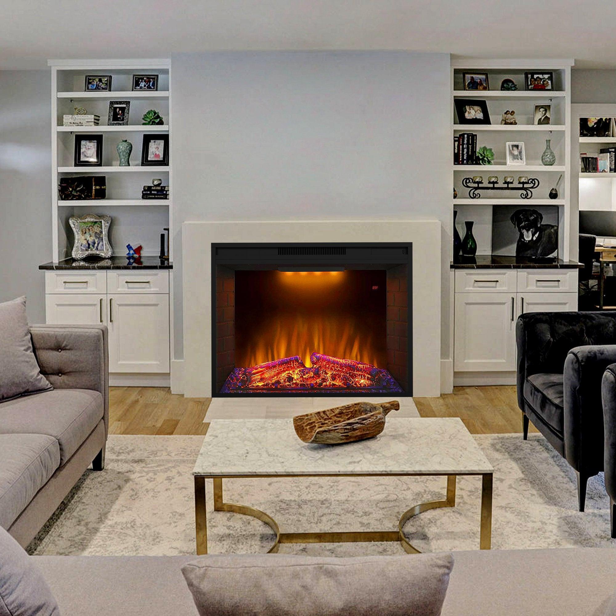 Black Electric Fireplace Heater Insert with Overheating Protection and Remote Control - ParrotUncle