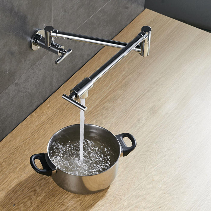 Black or Brush Nickel Wall Mounted Pot Filler with Double-Handle - ParrotUncle