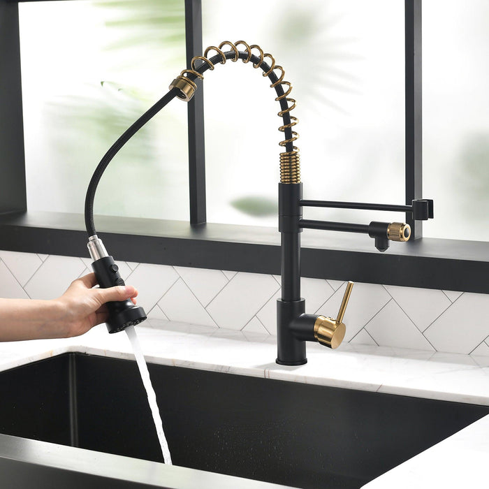 Black Pull-down Kitchen Faucet With Two Spouts - ParrotUncle