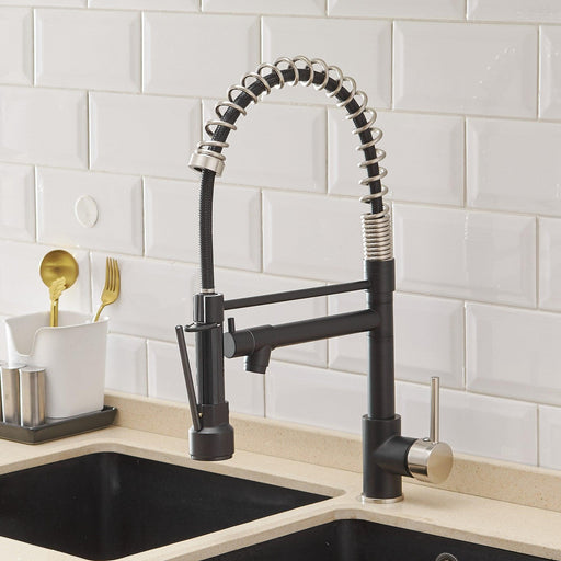 Black Pull-Down Spray Kitchen Faucet Single Handle Faucet - ParrotUncle