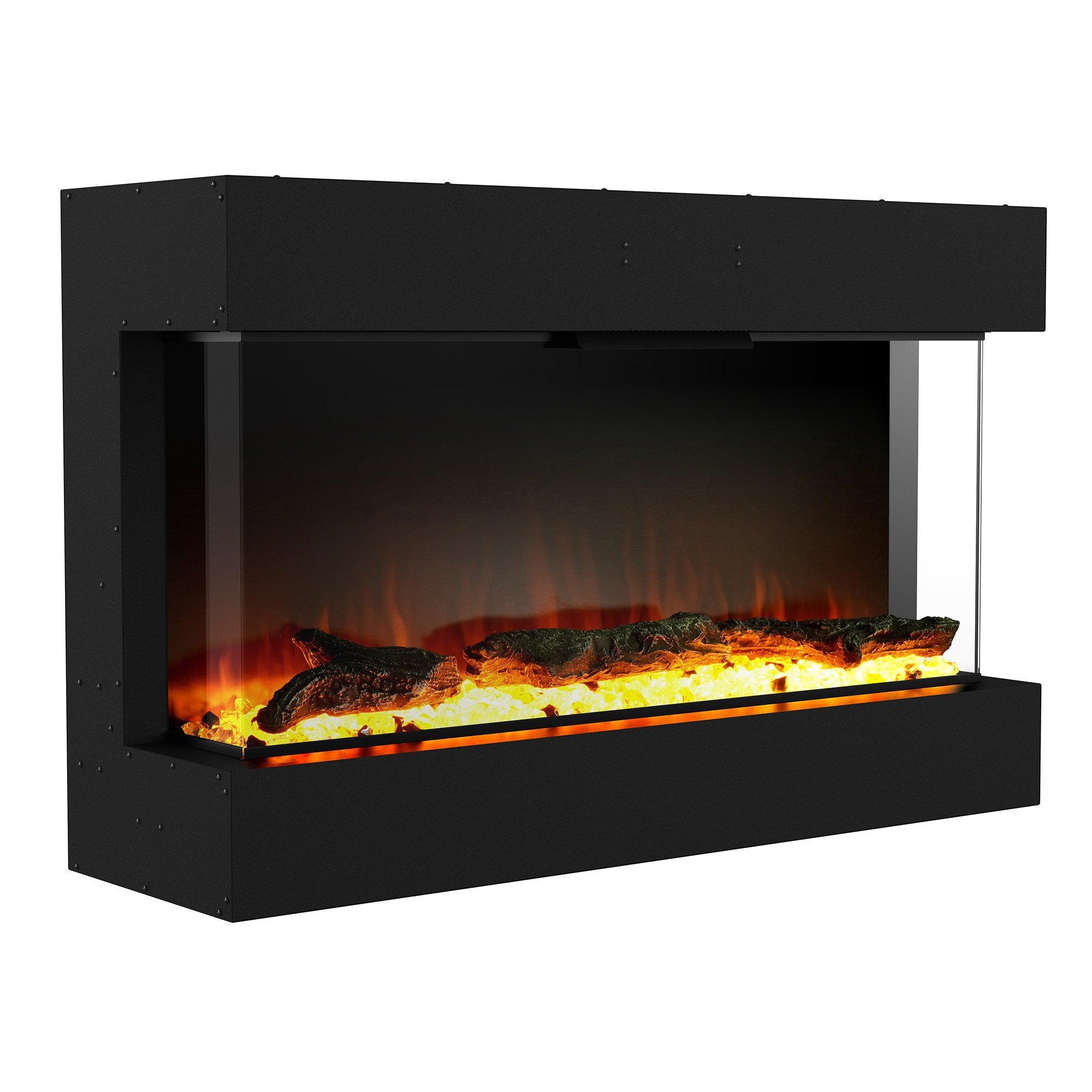 Black Recessed or Wall-Mount Electric 3-Color Flame with LED Light Fireplace - ParrotUncle